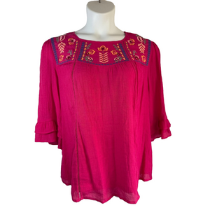 Fig & Flower Anthropology Embroidered Double Ruffle Sleeve Blouse SKUo512